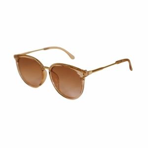 Retro Babe Rounded Cat Eye Sunglasses Brown/Gold Tone Frame with Brown/Tan Lens